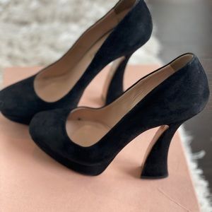 Suede Black Heel Block Miu Miu 37.5 💕